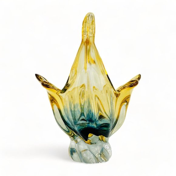 MCM 1960s Art Glass Bohemian Basket Bowl by Egermann Glass Czechoslovakia - Picture 1 of 11